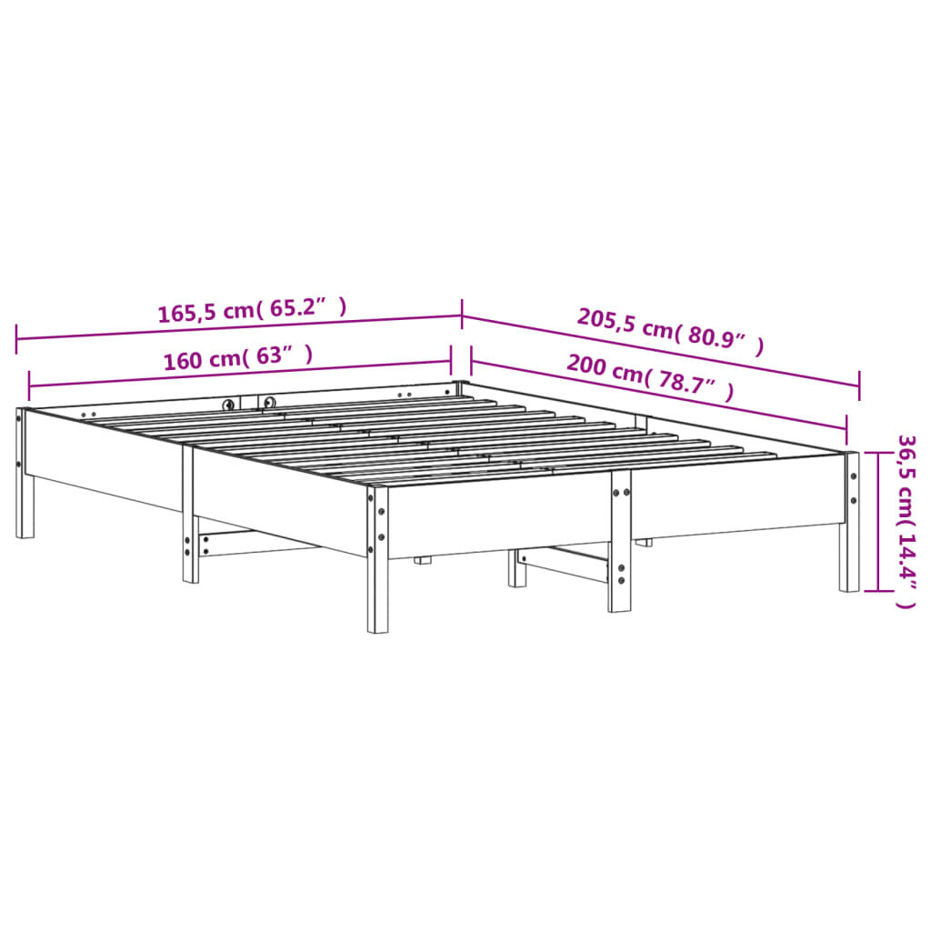 vidaXL Bed Frame without Mattress White 160x200 cm Solid Wood Pine