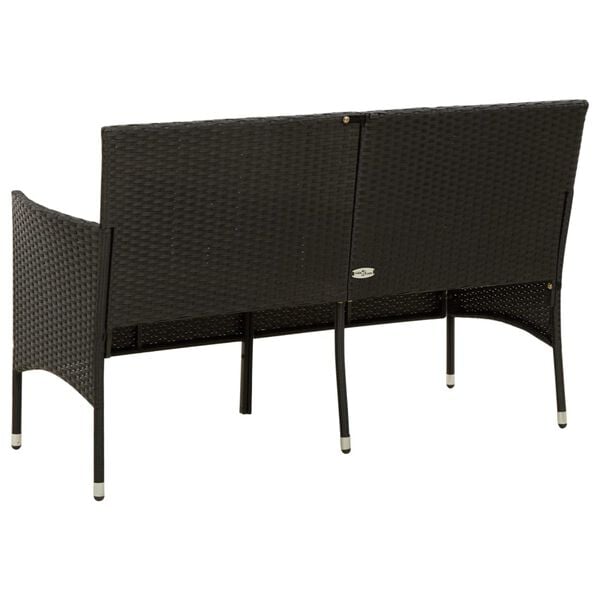 vidaXL 3-Seater Garden Sofa with Cushion Black Poly Rattan