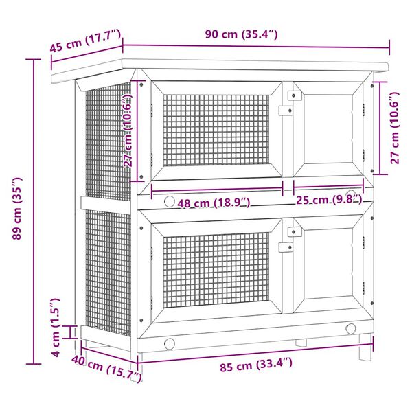 vidaXL Outdoor Rabbit Hutch Small Pet Cage 4 Door Wood