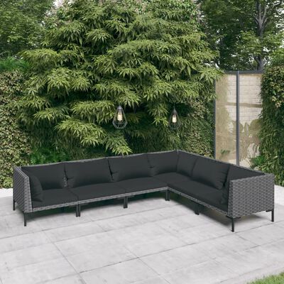 vidaXL 6 Piece Garden Lounge Set with Cushions Poly Rattan Dark Grey,  vidaXL 6 Piece Garden Lounge Set with Cushions Poly Rattan Dark Grey