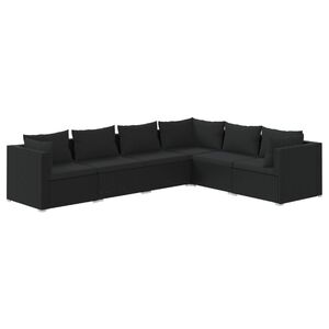 vidaXL 6 Piece Garden Lounge Set with Cushions Poly Rattan Black