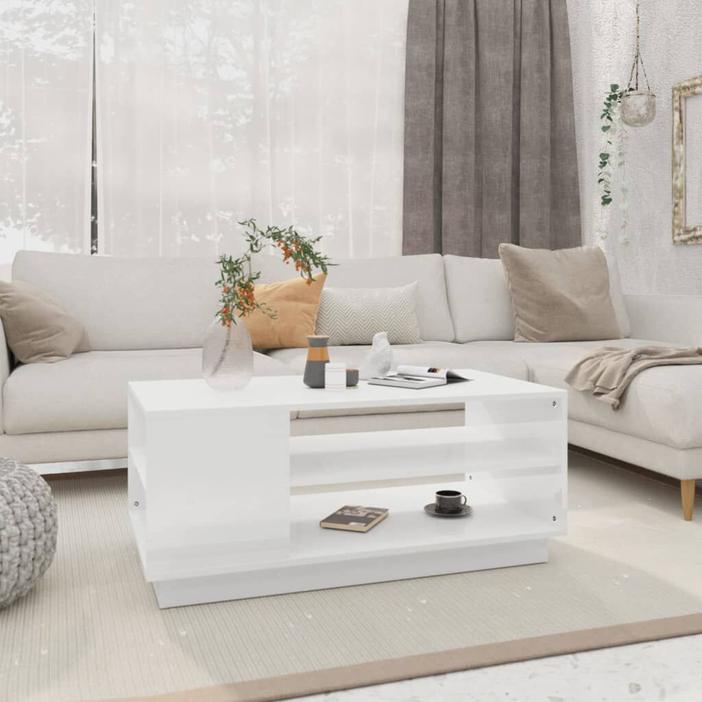 vidaXL Coffee Table High Gloss White 102x55x43 cm Engineered Wood