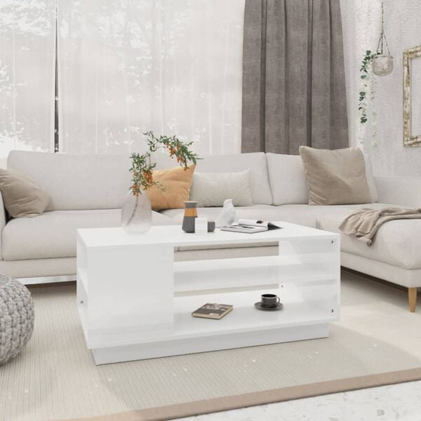 vidaXL Coffee Table High Gloss White 102x55x43 cm Engineered Wood