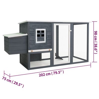 vidaXL Outdoor Chicken Cage Hen House with 1 Egg Cage Grey Wood, grey vidaXL Outdoor Chicken Cage Hen House with 1 Egg Cage Grey Wood