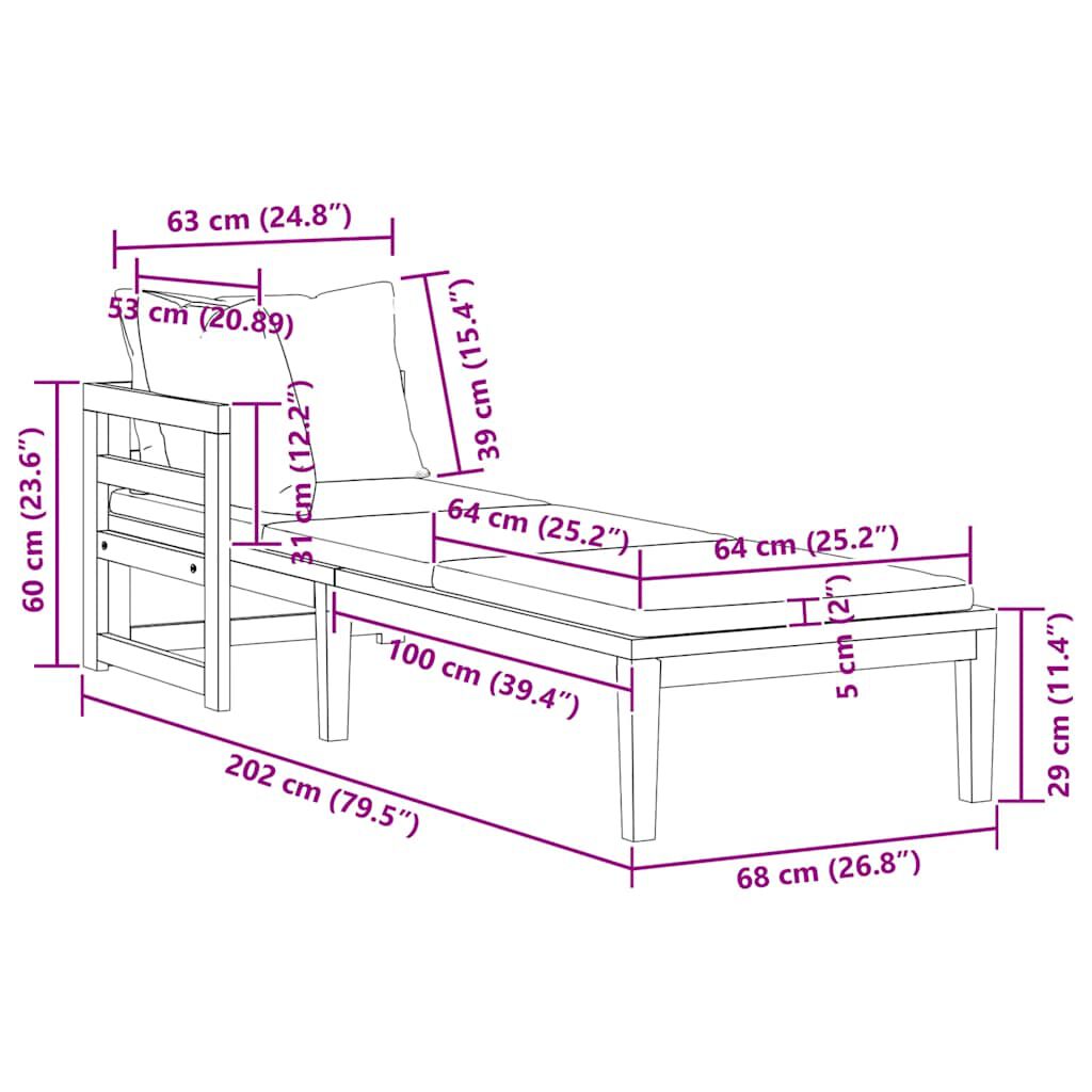 vidaXL Sun Lounger with 1 Armrest Cream White Solid Acacia Wood