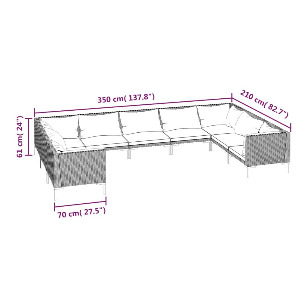 vidaXL 9 Piece Garden Lounge Set with Cushions Poly Rattan Dark Grey