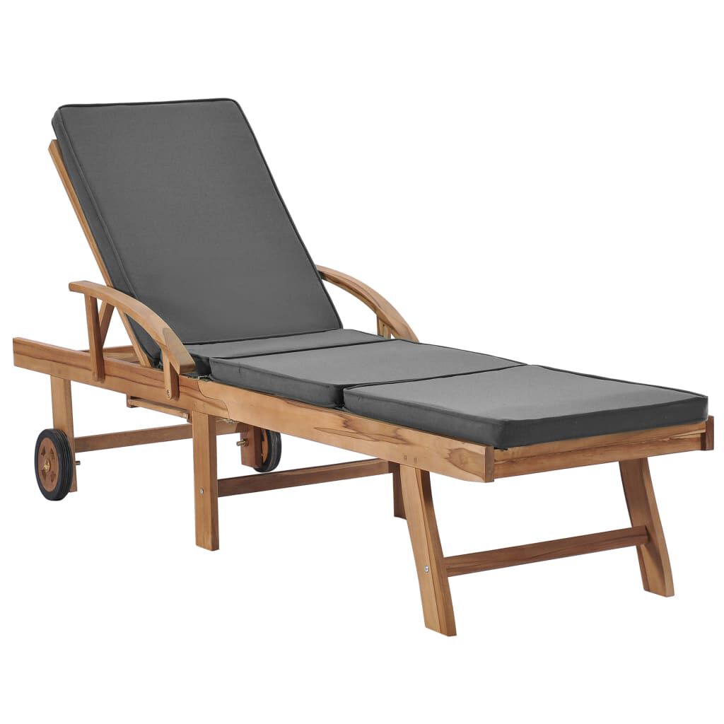 vidaXL Sun Loungers with Cushions 2 pcs Solid Teak Wood Dark Grey