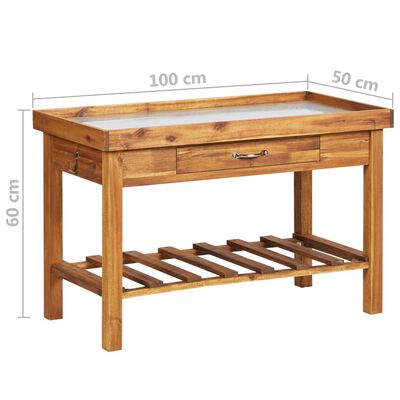 vidaXL Garden Work Bench with Zinc Top Solid Acacia Wood,  vidaXL Garden Work Bench with Zinc Top Solid Acacia Wood
