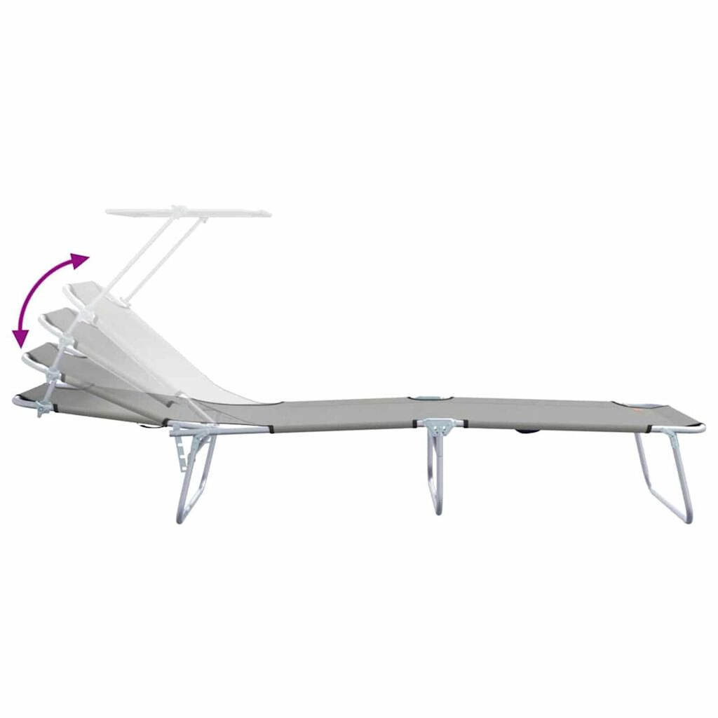 vidaXL Folding Sun Lounger with Canopy Steel Grey