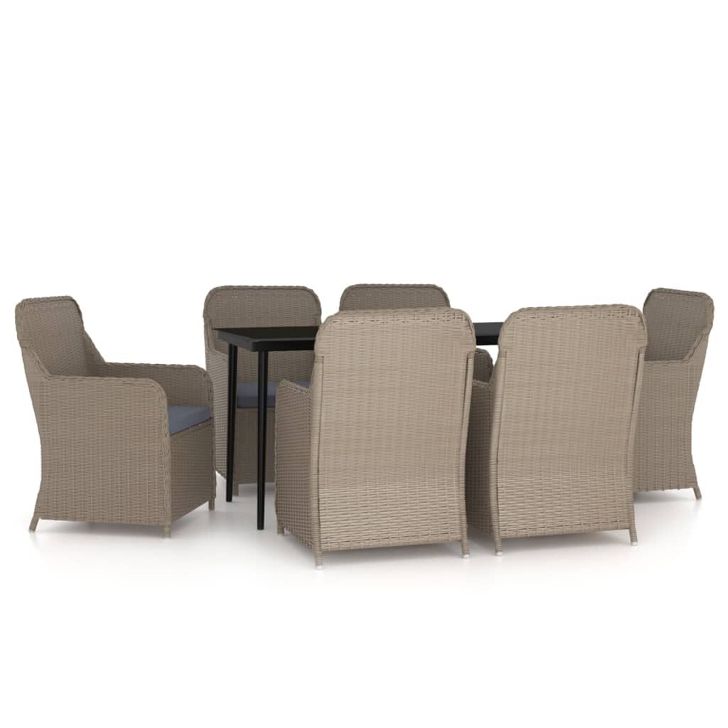 vidaXL 7 Piece Garden Dining Set with Cushions Brown