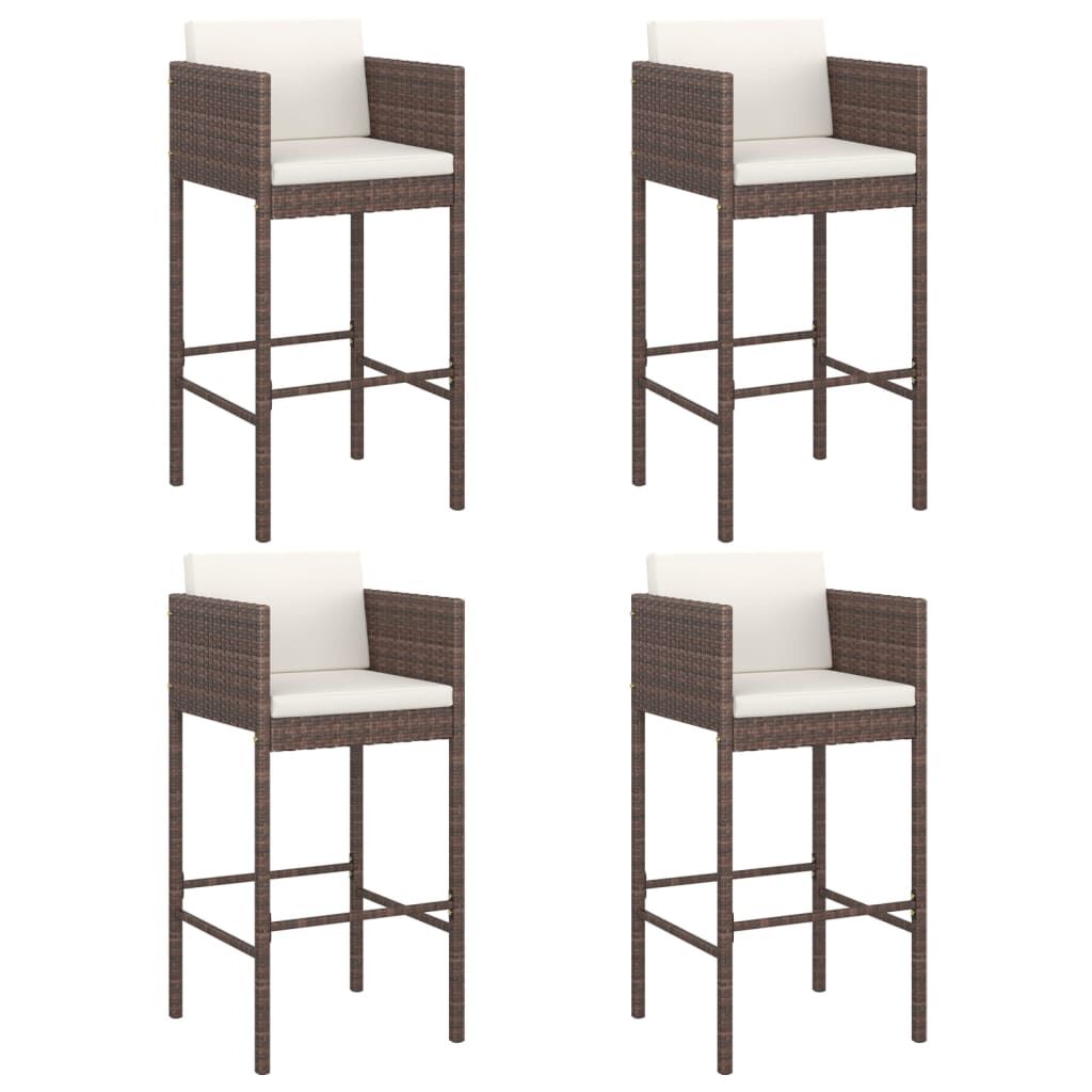 vidaXL Bar Stools 4 pcs with Cushions Brown Poly Rattan