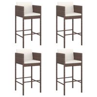 vidaXL Bar Stools 4 pcs with Cushions Brown Poly Rattan