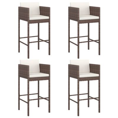 vidaXL Bar Stools 4 pcs with Cushions Brown Poly Rattan, brown vidaXL Bar Stools 4 pcs with Cushions Brown Poly Rattan