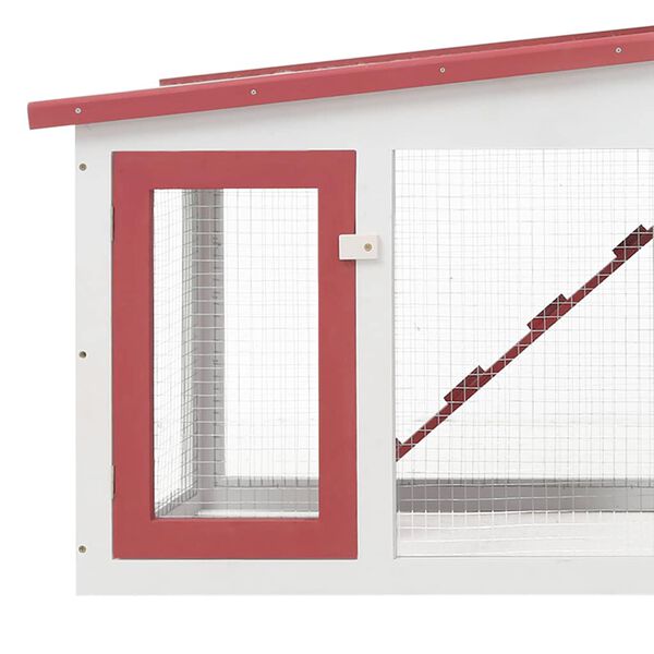 vidaXL Outdoor Large Rabbit Hutch Red and White 201x45x85 cm Wood