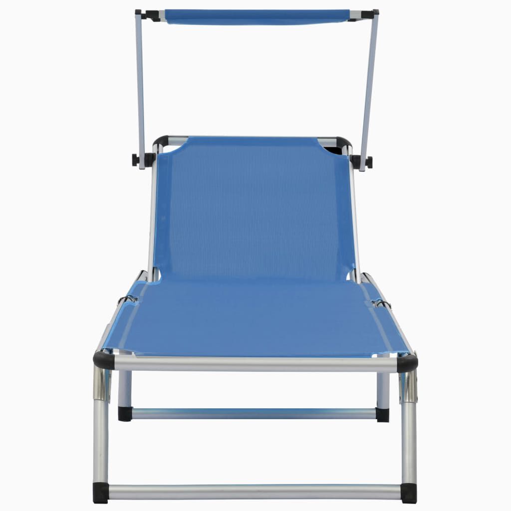 vidaXL Folding Sun Lounger with Roof Aluminium and Textilene Blue