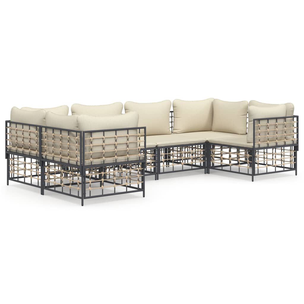 vidaXL 6 Piece Garden Lounge Set with Cushions Anthracite Poly Rattan