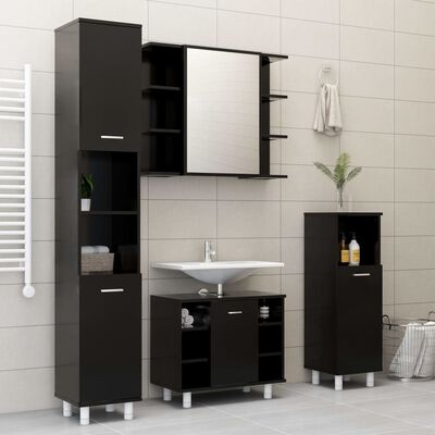 vidaXL 3 Piece Bathroom Furniture Set Black Engineered Wood