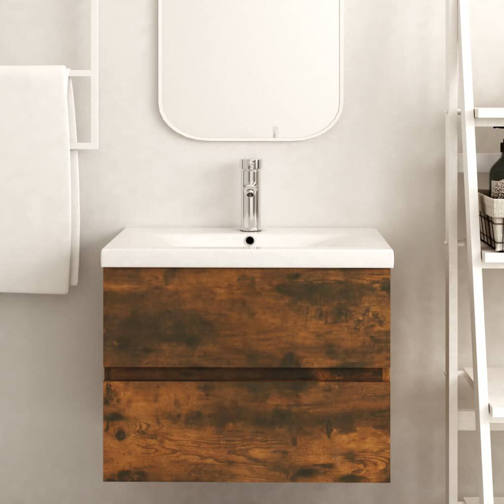vidaXL Sink Cabinet Smoked Oak 60x38.5x45 cm Engineered Wood