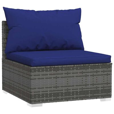 vidaXL Garden Middle Sofa with Cushions Grey Poly Rattan, grey and dark blue vidaXL Garden Middle Sofa with Cushions Grey Poly Rattan