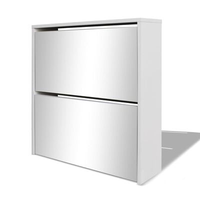 vidaXL Shoe Cabinet 2-Layer Mirror White 63x17x67 cm, white vidaXL Shoe Cabinet 2-Layer Mirror White 63x17x67 cm