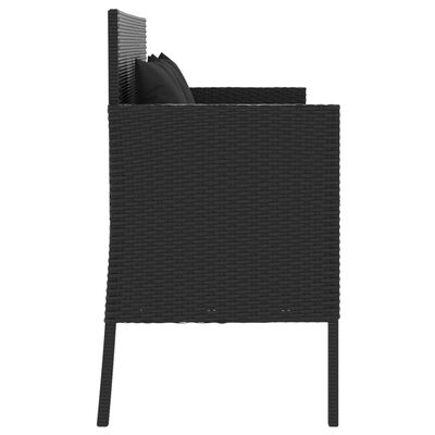 vidaXL Garden Bench with Cushions Black Poly Rattan, black vidaXL Garden Bench with Cushions Black Poly Rattan