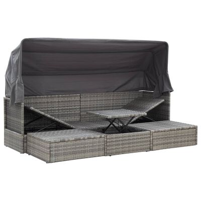 vidaXL Garden Lounge Bed with Roof Mixed Grey Poly Rattan, grey vidaXL Garden Lounge Bed with Roof Mixed Grey Poly Rattan