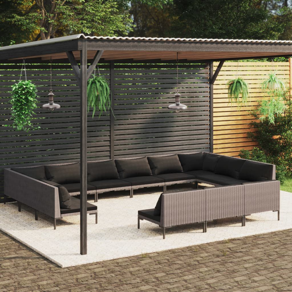 vidaXL 13 Piece Garden Lounge Set with Cushions Poly Rattan Dark Grey