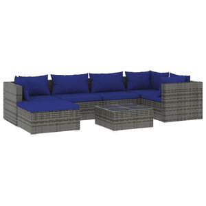 vidaXL 7 Piece Garden Lounge Set with Cushions Poly Rattan Grey