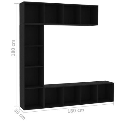 vidaXL 3 Piece Book/TV Cabinet Set Black 180x30x180 cm, black vidaXL 3 Piece Book/TV Cabinet Set Black 180x30x180 cm