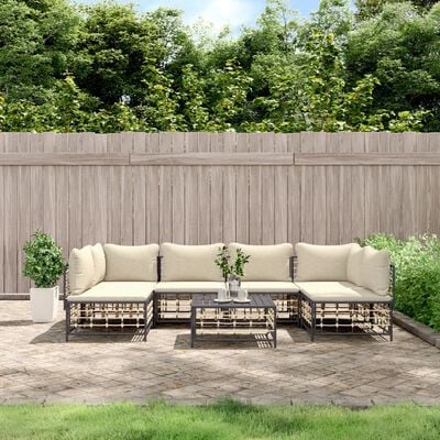 vidaXL 7 Piece Garden Lounge Set with Cushions Anthracite Poly Rattan