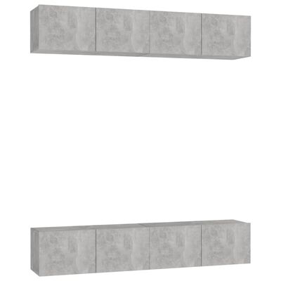 vidaXL TV Cabinets 4 pcs Concrete Grey 80x30x30 cm Engineered Wood, concrete grey vidaXL TV Cabinets 4 pcs Concrete Grey 80x30x30 cm Engineered Wood