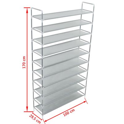 vidaXL Shoe Rack with 10 Shelves Metal and Non-woven Fabric Silver, silver vidaXL Shoe Rack with 10 Shelves Metal and Non-woven Fabric Silver