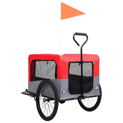 vidaXL 2-in-1 Pet Bike Trailer & Jogging Stroller Red and Grey, red and grey vidaXL 2-in-1 Pet Bike Trailer & Jogging Stroller Red and Grey