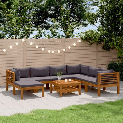 vidaXL 8 Piece Garden Lounge Set with Cushion Solid Acacia Wood, dark grey vidaXL 8 Piece Garden Lounge Set with Cushion Solid Acacia Wood