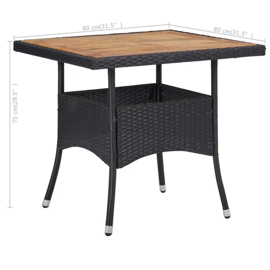 vidaXL 3 Piece Garden Dining Set Black Poly Rattan and Acacia Wood