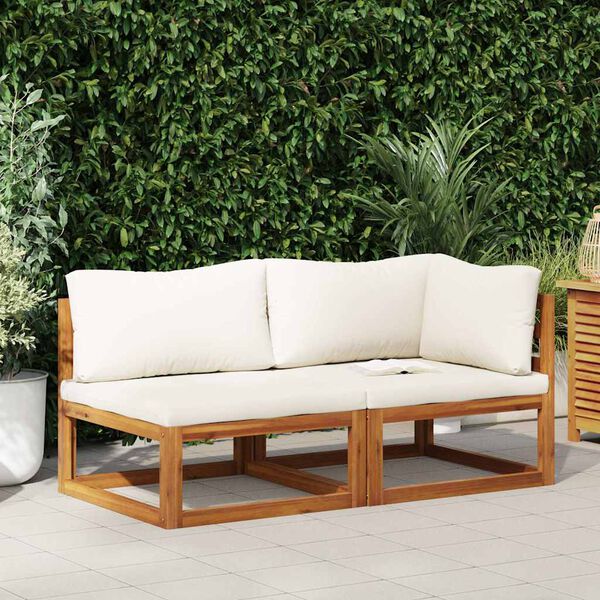 vidaXL 2 Piece Sofa Set with Cream White Cushions Solid Acacia Wood