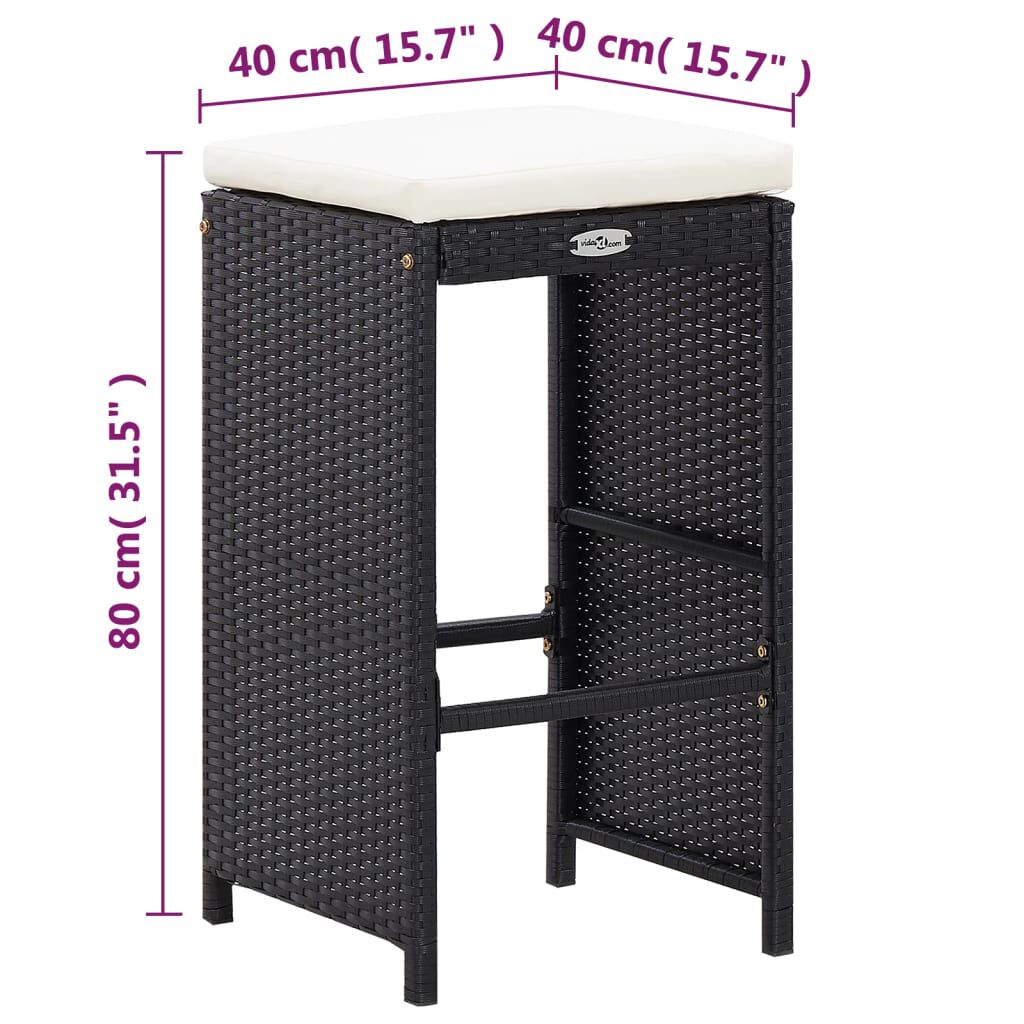 vidaXL 7 Piece Garden Bar Set with Cushions Poly Rattan Black