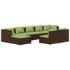vidaXL 9 Piece Garden Lounge Set with Cushions Brown Poly Rattan