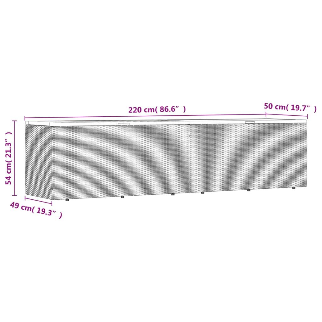 vidaXL Garden Storage Box Grey 220x50x54 cm Poly Rattan Acacia Wood