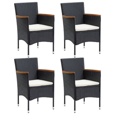 vidaXL 5 Piece Garden Dining Set with Cushions Poly Rattan Black, black and brown vidaXL 5 Piece Garden Dining Set with Cushions Poly Rattan Black