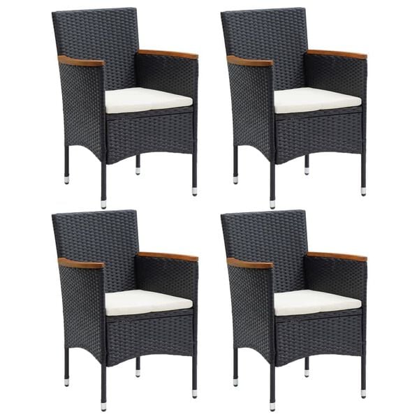 vidaXL 5 Piece Garden Dining Set with Cushions Poly Rattan Black