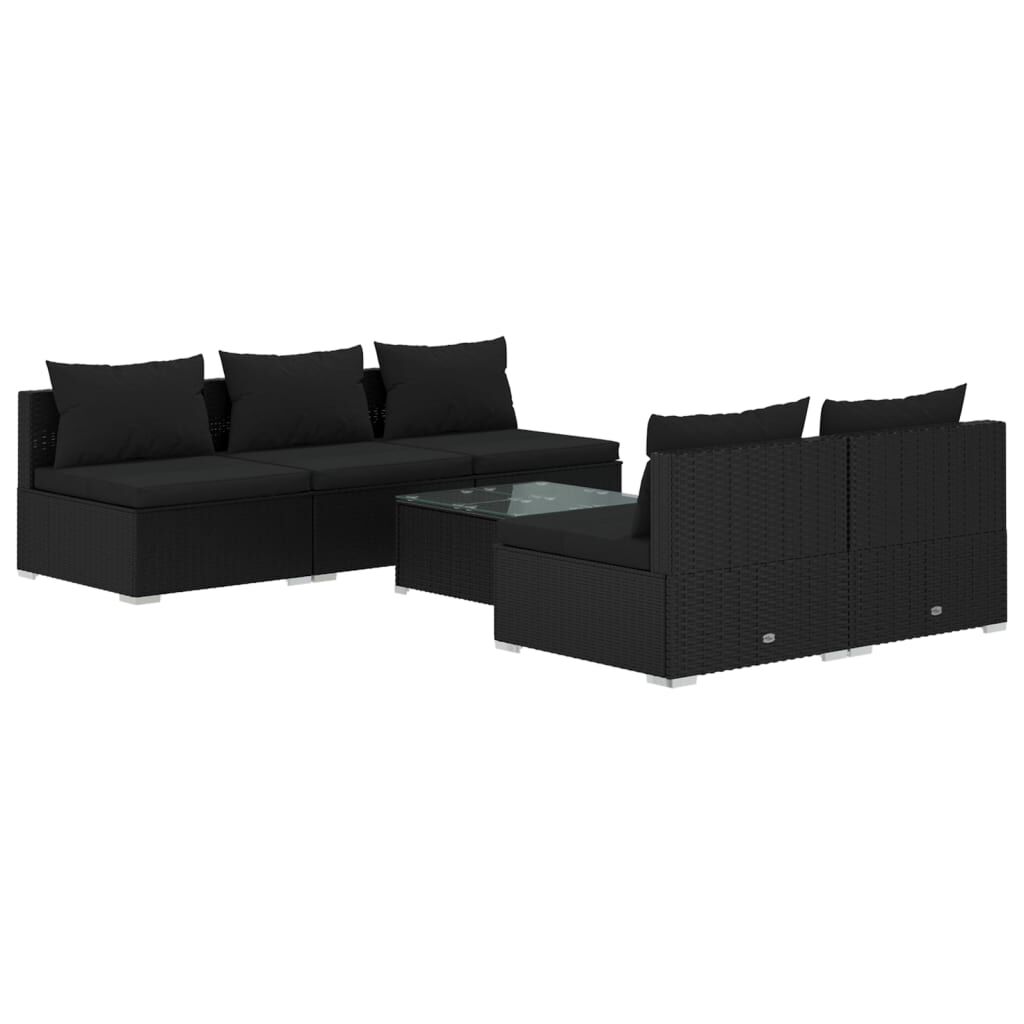 vidaXL 6 Piece Garden Lounge Set with Cushions Poly Rattan Black
