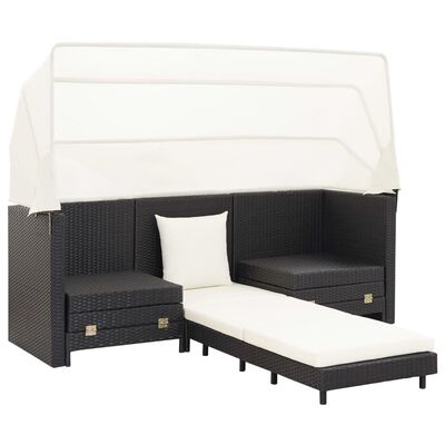 vidaXL Extendable 3-Seater Sofa Bed with Roof Poly Rattan Black, black vidaXL Extendable 3-Seater Sofa Bed with Roof Poly Rattan Black