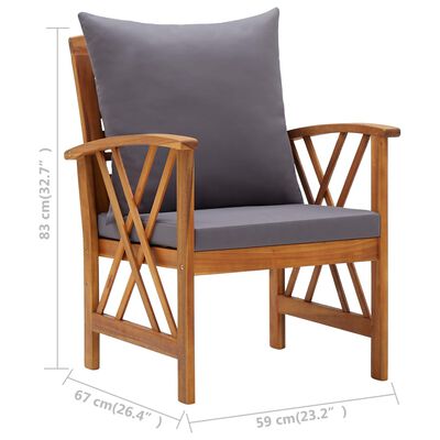 vidaXL 5 Piece Garden Lounge Set with Cushions Solid Acacia Wood, dark grey vidaXL 5 Piece Garden Lounge Set with Cushions Solid Acacia Wood