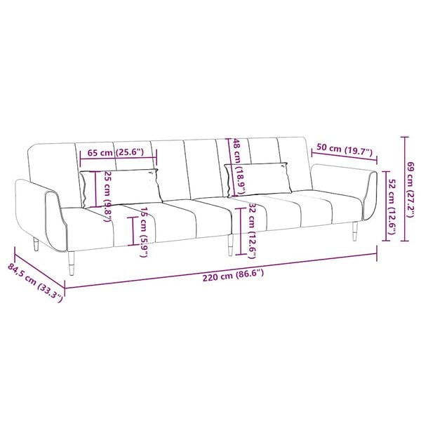 vidaXL 2-Seater Sofa Bed with Two Pillows Black Velvet