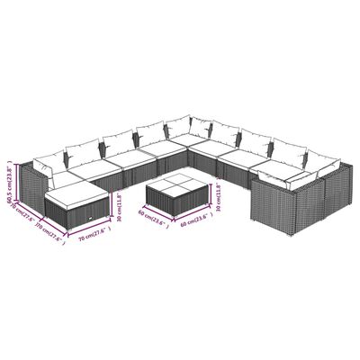 vidaXL 12 Piece Garden Lounge Set with Cushions Poly Rattan Black, black vidaXL 12 Piece Garden Lounge Set with Cushions Poly Rattan Black