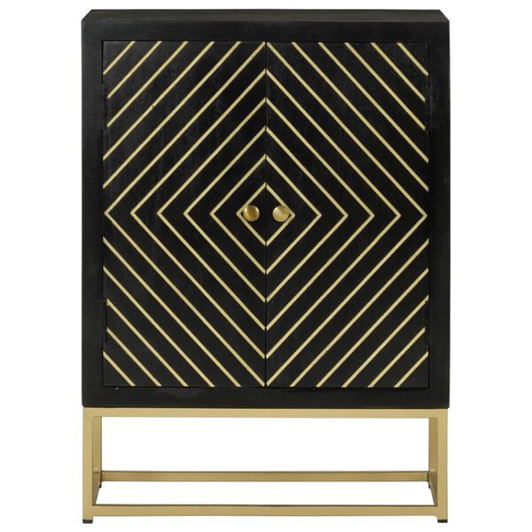 vidaXL Sideboard with 2 Doors Black&Gold 55x30x75 cm Solid Wood Mango