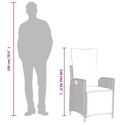 vidaXL Reclining Garden Chairs 2 pcs with Footrest Black Poly Rattan, black and cream vidaXL Reclining Garden Chairs 2 pcs with Footrest Black Poly Rattan