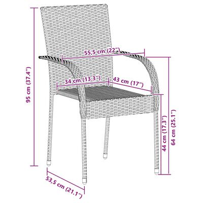 vidaXL Stackable Outdoor Chairs 6 pcs Grey Poly Rattan, grey vidaXL Stackable Outdoor Chairs 6 pcs Grey Poly Rattan
