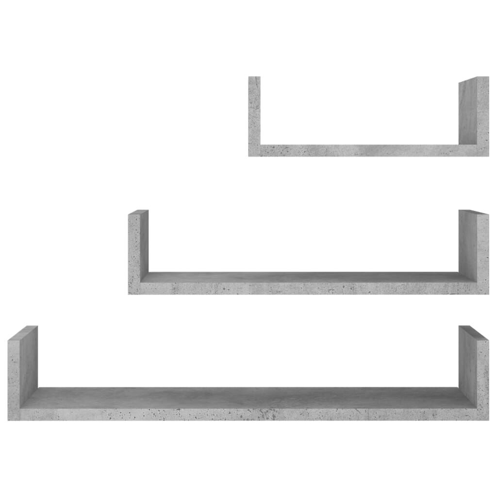 vidaXL Wall Display Shelf 3 pcs Concrete Grey Engineered Wood